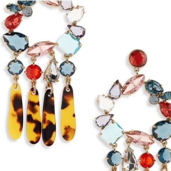 JCREW MULTI-STONE & TORTOISE STATEMENT EARRINGS BNWT & DUST BAG - Picture 2 of 6